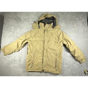 Vintage American Eagle Men's Heavyweight Hooded Ski Jacket Khaki Size Medium